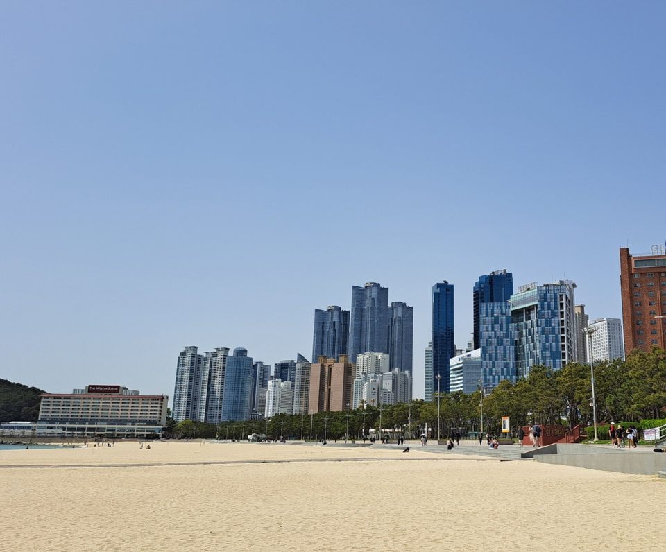 Beach and city skyline at Haeundae in Busan, South Korea