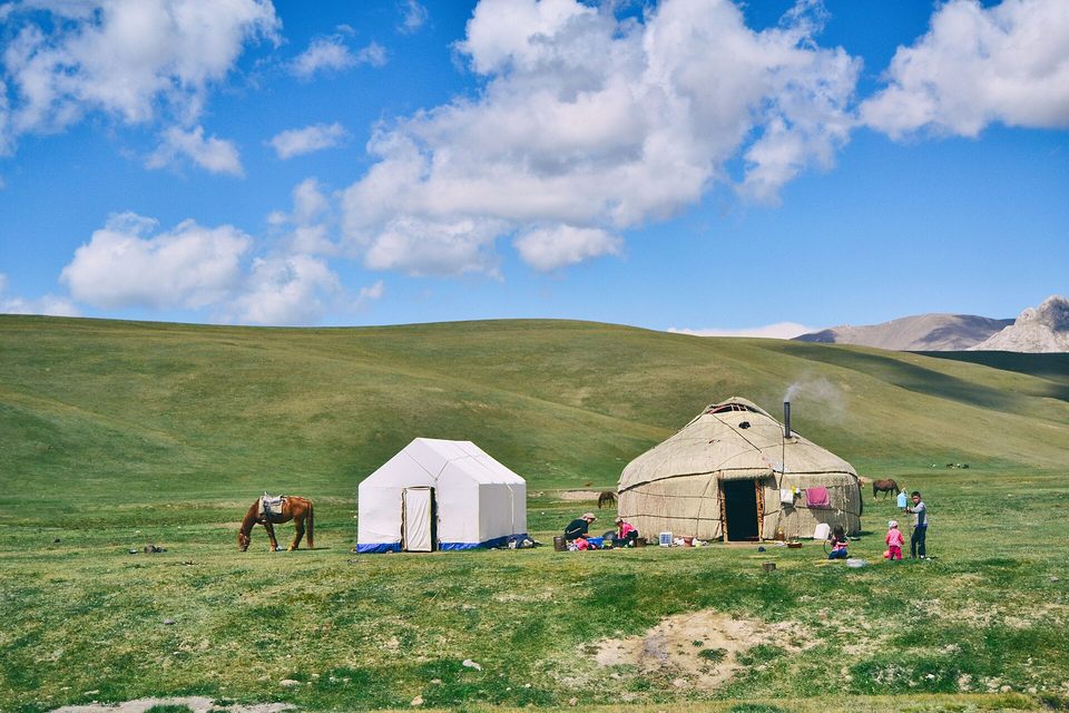 Yurts and open grassland in the Son Kul area, Kyrgyzstan