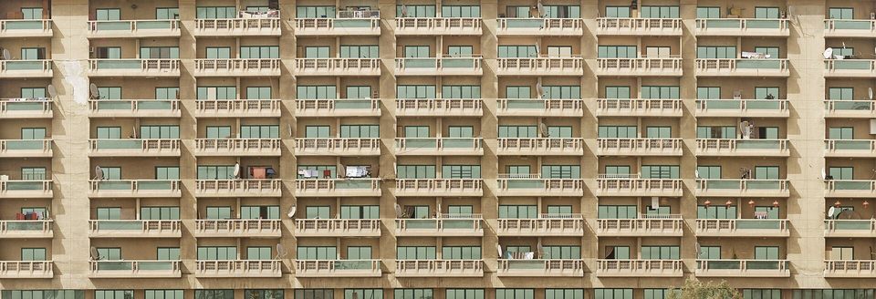 Building facade photographed near Dubai Creek, United Arab Emirates